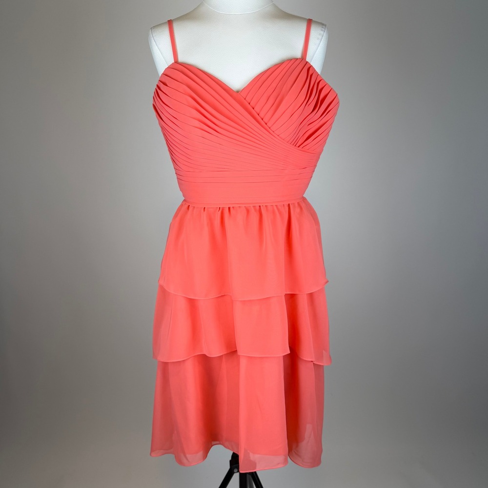 Allure Bridals Bridesmaids Salmon Pink Pleated Tiered Chiffon Dress 1375 Size 12